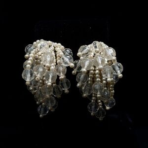 Vintage AcC’ent Pearl & clear glass looking beads clustered and waterfall style